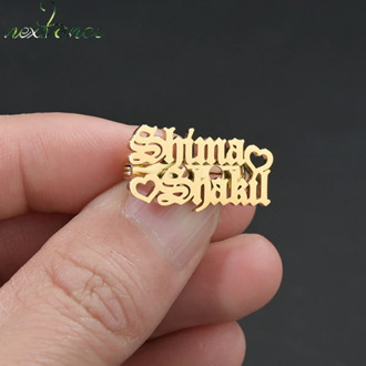 Nextvance Customized Name Brooch Nameplate Pin Heart Stainless Steel Personalize for Baby Women Student Christmas Gift Wholesale