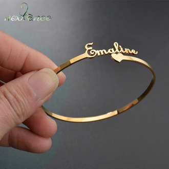 Nextvance Customized Nameplate Name Bracelet Personalized Custom Cuff Bangles Women Men Rose Gold Stainless Steel Jewelry