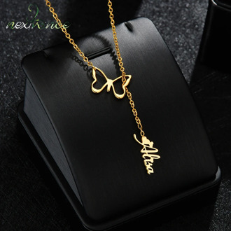 Nextvance Hollow Butterfly Customized Name Necklace Stainless Steel Charm Personalized Pendant Chain for Women Creative Jewelry