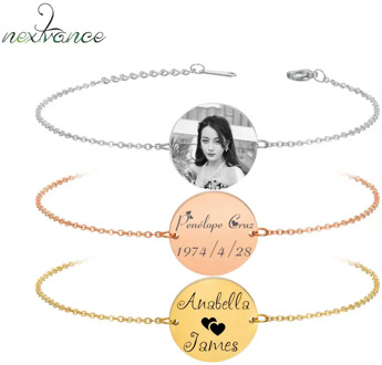 Nextvance Personalise Engrave Name Date Photo Bracelet Custom Round Adjustable Stainless Steel for Women Birthday gift Wholesale