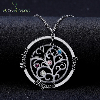 Nextvance Stainless Steel Customized Names Round Pendant Necklaces Color Crystal Family Tree Necklace For Women Friends Gift