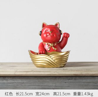 Neylend Woonkamer Decoratie Geluk Kat Fruitschaal Tafel Decoratie Wijnkast Decoratie Hars Ambachten Home Decoratie Rood