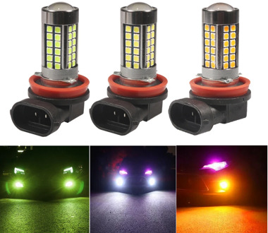 NHAUTP 1Pcs Newest Lemon Green H8 H11 Car LED Fog Lights Amber White Bulbs Auto Front Driving Fog Lamp DRL 3030 54-Smd 1000Lm