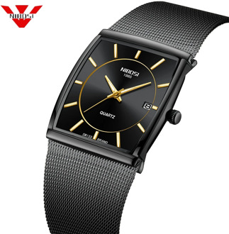 NIBOSI Luxury Brand Watches Men Stainless Steel Mesh Band Quartz Sport Watch Chronograph Men's Wrist Watches Clock Square Watch