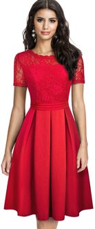 Nice-Altijd Elegante Kant Patchwork Met Back V Vestidos Party Retro Vrouwen Flare Swing Jurk A203 Rood / Xxl
