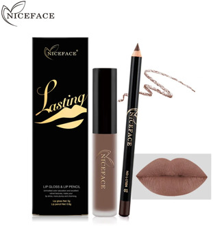 NICEFACE Lipstick Sets Long Lasting Matte Liquid Lipstick+Velvet Lips Pencil Makeup Waterproof Matt Batom Nude Liquid Lip Gloss