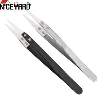 NICEYARD Precision Ceramic Tips Tweezers Anti-static Straight Aimed Tweezers Stainless Steel Handle High Temperature Resistant