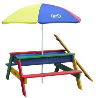 Nick Picknicktafel / Zandtafel / Watertafel voor kinderen in regenboog kleuren met parasol Multifunctionele
