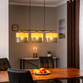 Nicol hanglamp, zwart/hout-effect, 70x20 cm 3-lamps 3 x E27 zwart, eikenhout