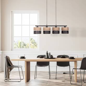 Nicol hanglamp, zwart/hout-effect, 94x20 cm 4-lamps 4 x E27 zwart, eikenhout