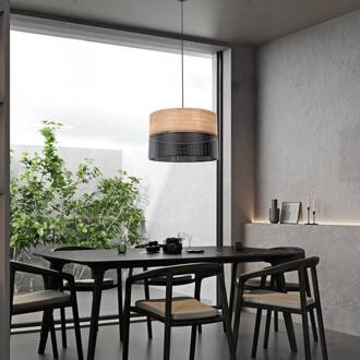 Nicol hanglamp, zwart/hout-effect, Ø 50 cm, 1-lamp, 3 x E27 zwart, eikenhout