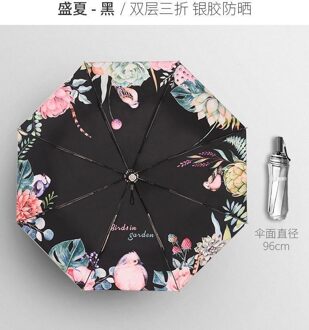 Niello Dames Paraplu Triple Fold Dubbele Laag Titanium Zilver Zonnebrandcrème Paraplu UPF50 + Verbeteren Uv Bescherming Paraplu Gi SHENGXIA HEI