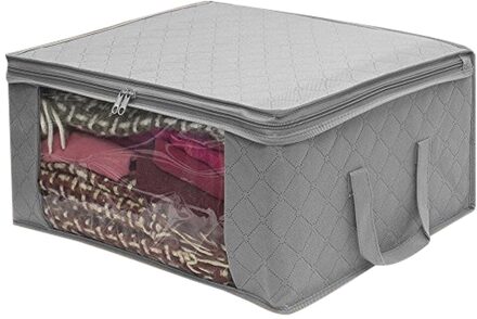 Niet Geweven Stof Opbergdoos Vouwen Opbergtas Clear Window Rits Organizer met Handvat voor Quilt Kleding Met Handvatten A2 49x36x21cm