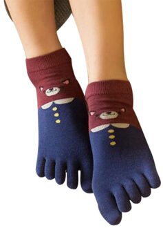 Nieuw 1 Paar Vrouwen Meisjes Zachte Cartoon Kat Sokken Vijf Vinger Tenen Katoen Herfst Winter Warme Sokken S66 Blauw