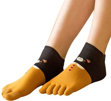 Nieuw 1 Paar Vrouwen Meisjes Zachte Cartoon Kat Sokken Vijf Vinger Tenen Katoen Herfst Winter Warme Sokken S66 geel