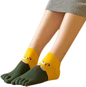 Nieuw 1 Paar Vrouwen Meisjes Zachte Cartoon Kat Sokken Vijf Vinger Tenen Katoen Herfst Winter Warme Sokken S66 groen