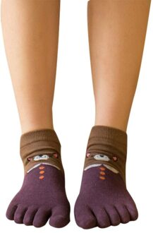 Nieuw 1 Paar Vrouwen Meisjes Zachte Cartoon Kat Sokken Vijf Vinger Tenen Katoen Herfst Winter Warme Sokken S66 Paars