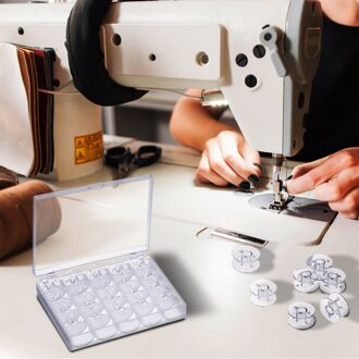 Nieuw 25 Stuks Lege Spoelen Naaimachine Spoelen Clear Plastic Met Case Opbergdoos Voor Brother Janome Singer Elna Mk