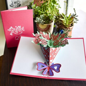 Nieuw 3D Bloem Handgemaakte Pop Up Dank Je Kaart Thanksgiving Kaarten Moederdag Groet Cards Met Envelop Voor mom HG996 roos