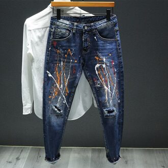 Nieuw Jeans Geschilderd Gescheurd Denim Punk Broek Streetwear Slim Fit Hip Hop Potlood Broek Hombre 36