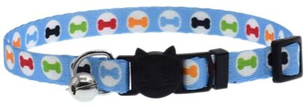 Nieuw Kat Kraag Met Bell Veiligheid Gesp Verstelbare Kitten Kleine Honden Katten Afdrukken Kragen Dierbenodigdheden 8 Kleuren lucht blauw Bone