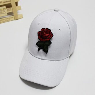 Nieuw Vrouwen Baseball Cap Rose Bloem Borduren Brede Rand Verstelbare Canvas Hoed DO99 wit