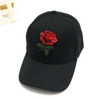 Nieuw Vrouwen Baseball Cap Rose Bloem Borduren Brede Rand Verstelbare Canvas Hoed DO99 zwart