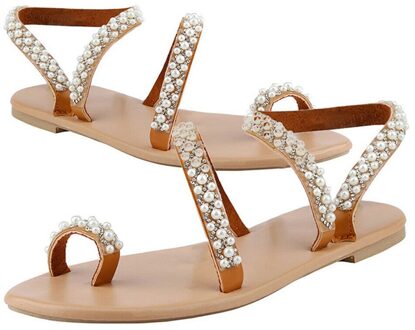 Nieuw Vrouwen Boho Crystal Sandalen Cross Teen Ring Platte Sandalen Voor De Zomer 39