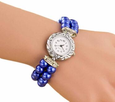Nieuw Vrouwen Meisje Modemerk Parel Kralen Quartz Armband Horloge Gofuly Vrouw Horloge blauw