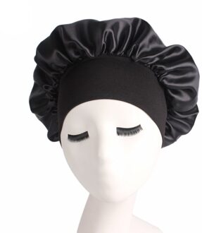 Nieuw Vrouwen Satijn Effen Slapen Hoed Nachtrust Cap Haarverzorging Motorkap Slaapmutsje Voor Vrouwen Mannen Unisex Cap bonnet De Nuit zwart