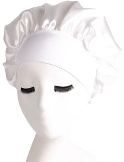 Nieuw Vrouwen Satijn Effen Slapen Hoed Nachtrust Cap Haarverzorging Motorkap Slaapmutsje Voor Vrouwen Mannen Unisex Cap Motorkap de Nuit wit