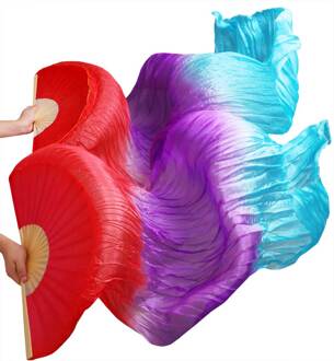 Nieuwkomers Vrouwen Zijden Buikdans Fan Sluiers Van Buikdans Fans Op Rood + Paars + Blauw