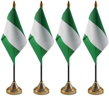 Nigeria tafelvlaggetjes - 4x stuks - 10 x 15 cm - met gouden standaard - H27 cm - versiering