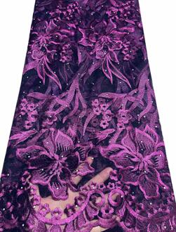 Nigeriaanse Lila Kant Stof Met Stenen Afrikaanse Mesh Stof 5Yards Franse Netto Afrikaanse Kant Stof 2022 Kant VLY108 AS PIC6