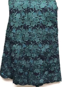 Nigeriaanse Netto Veters Stoffen Tulle Afrikaanse Veters Stof Bruiloft Afrikaanse Franse Netto Kant VLL4702 Groen AS PIC5