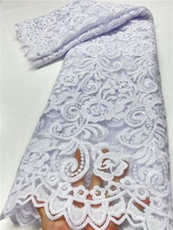 Nigeriaanse Pailletten Kant Stof Frans Kant Stof Geborduurde Bridal Afrikaanse Kant Stof Voor Bruiloft YA3782B-3 afbeelding 5