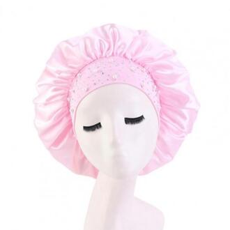 Night Cap Huidvriendelijke Ademende Stof Strass Vrouwen Slapen Hoed Voor Reizen Roze