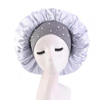 Night Cap Huidvriendelijke Ademende Stof Strass Vrouwen Slapen Hoed Voor Reizen Zilver