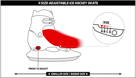 Nijdam IJshockeyschaats Junior - Verstelbaar - Semi-Softboot - Zwart / Rood / Grijs - Maat 38-41