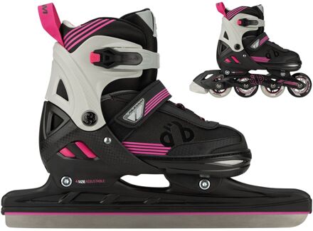 Nijdam Speed Combi Ice Skates Junior (verstelbaar) zwart - roze - grijs - 33-36