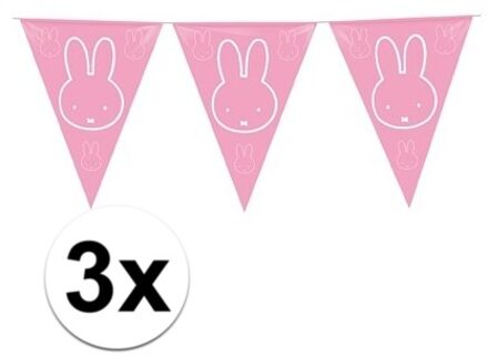 Nijntje Geboorte meisje vlaggetjes - 3x stuks - Roze Nijntje thema vlaggenlijn - 600 cm - kunststof