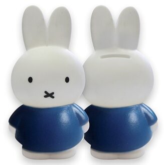 Nijntje spaarpot blauw/wit - 12 cm - kunststof - met opening - Dieren/konijnen