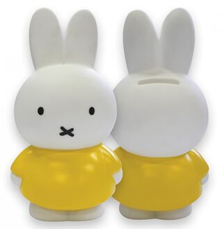 Nijntje spaarpot geel/wit - 12 cm - kunststof - met opening - Dieren/konijnen