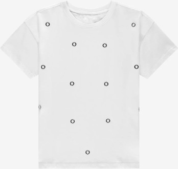 NIK&NIK zomer t-shirt meisjes - off wit - Eyelet - Maat 128