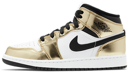 Nike Air jordan 1 mid metallic gold black white (gs) - maat 35,5 Goud