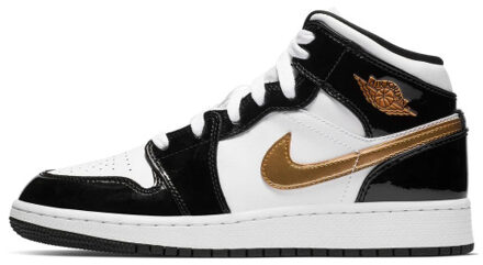 Nike Air jordan 1 mid se black gold patent leather (gs) - maat 36,5 Zwart