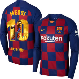 Nike Barcelona Shirt Thuis 2019-2020 (Lange Mouwen) + Messi 10 (Gallery Style) - XL