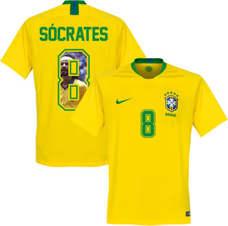 Nike Brazilië Shirt Thuis 2018-2019 + Socrates 8 (Gallery Style) - S