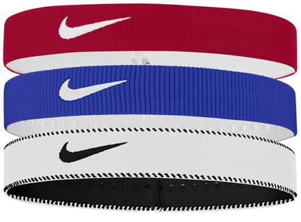 Nike Classic Flexibele Brede Band Hoofdband (Set van 3) (Rood/Blauw/Wit) - maat