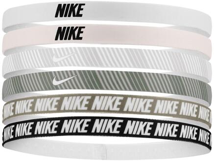 Nike Classieke Gedrukte Flexibele Haarband (Verpakking van 6) (Wit/Roze) - maat